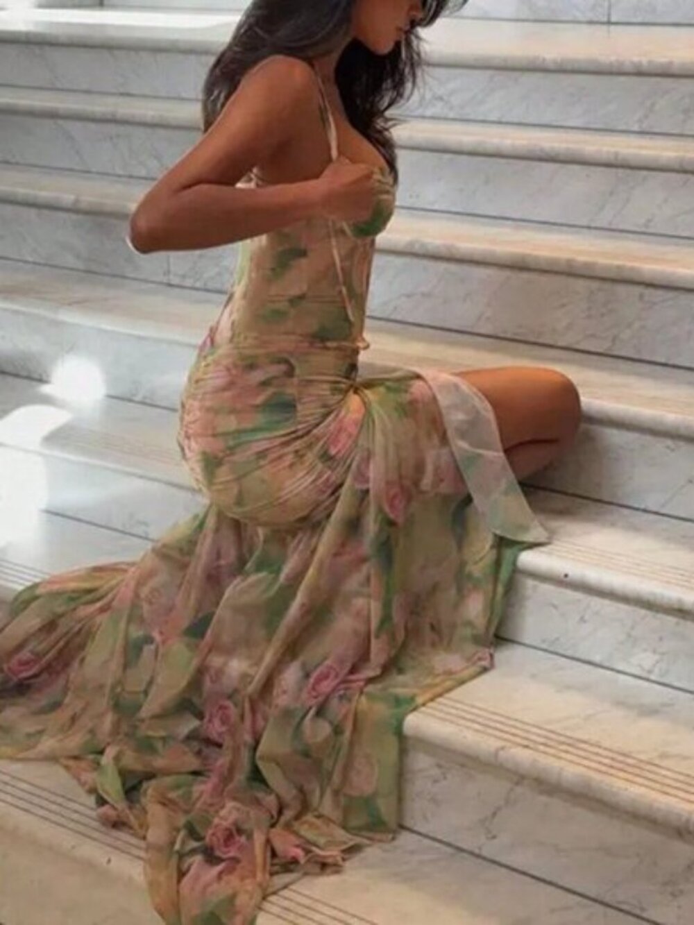 Green Sexy Women's Spaghetti Strap Slimming Slit Dress